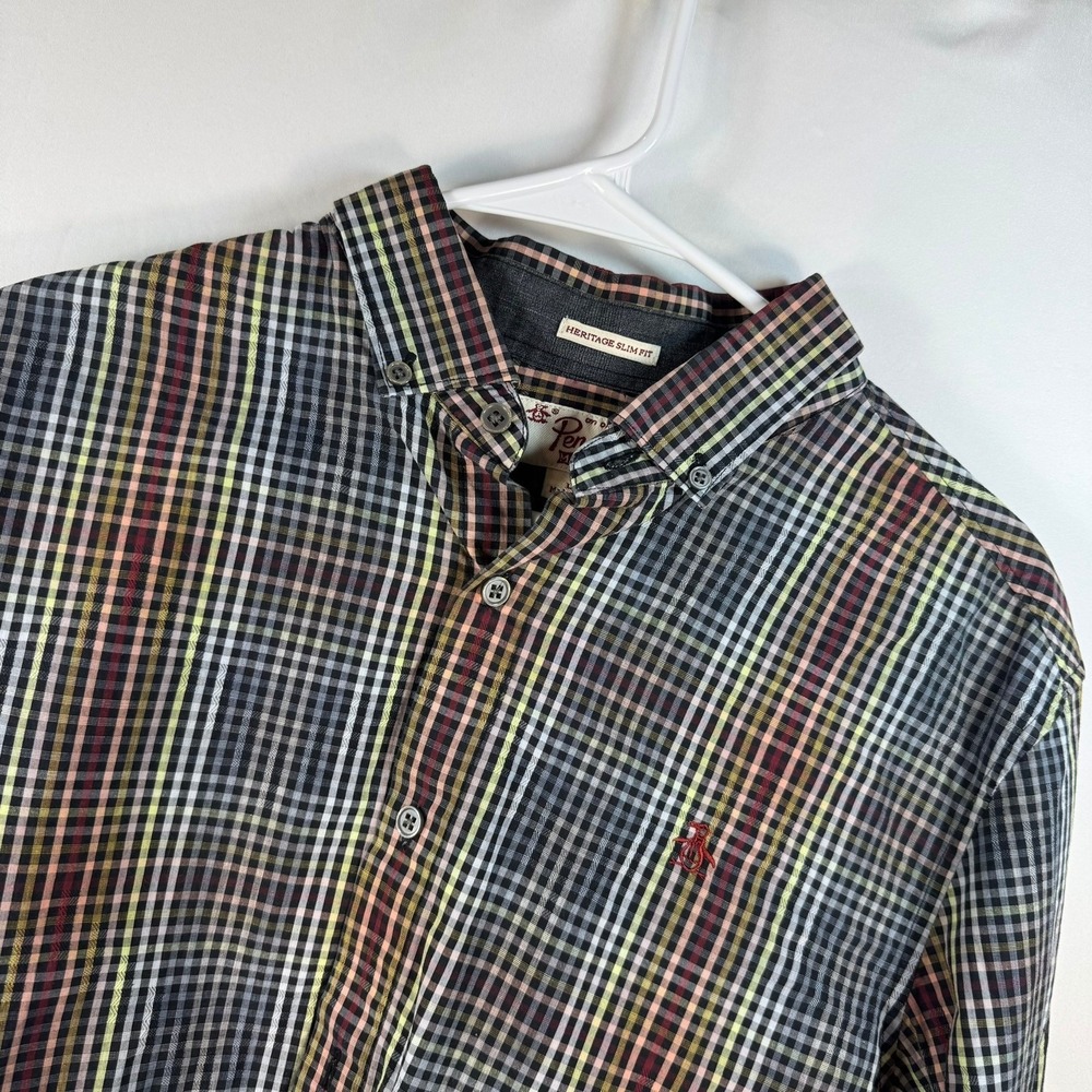 Original Penguin Heritage Slim Fit Plaid Button Down Shirt Mens Large Multicolor